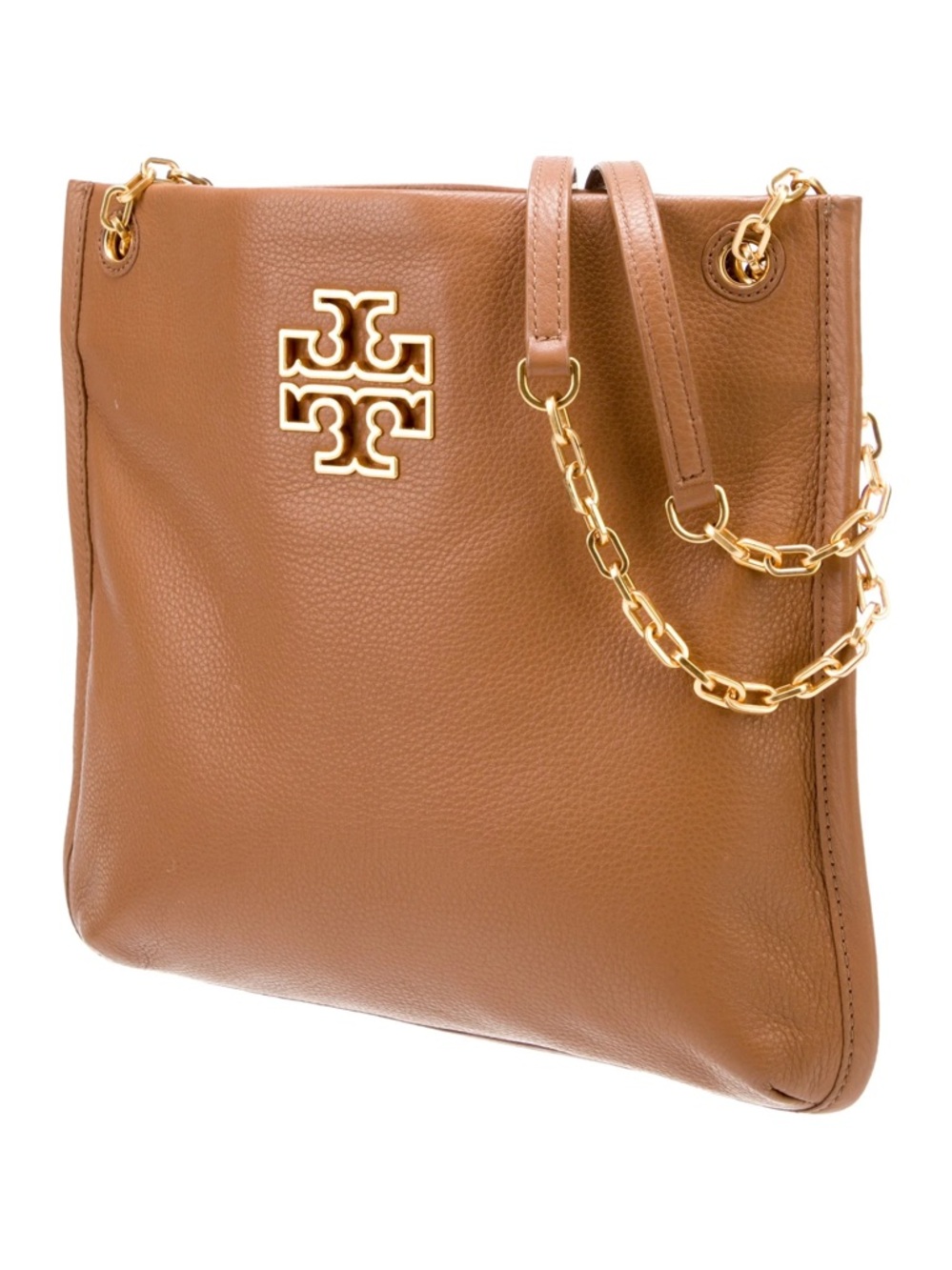 Tory Burch Tan Pebbled Leather Shoulder Bag with Gold Logo